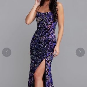 PROMGIRL Purple Sequin on Velvet Long Dress Size 6 Brand New with Tags